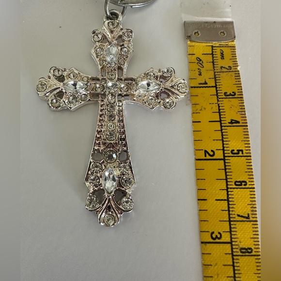 Key Chain w/ Crystal, Rhinestone Cross, Braided Rope - Picture 11 of 11